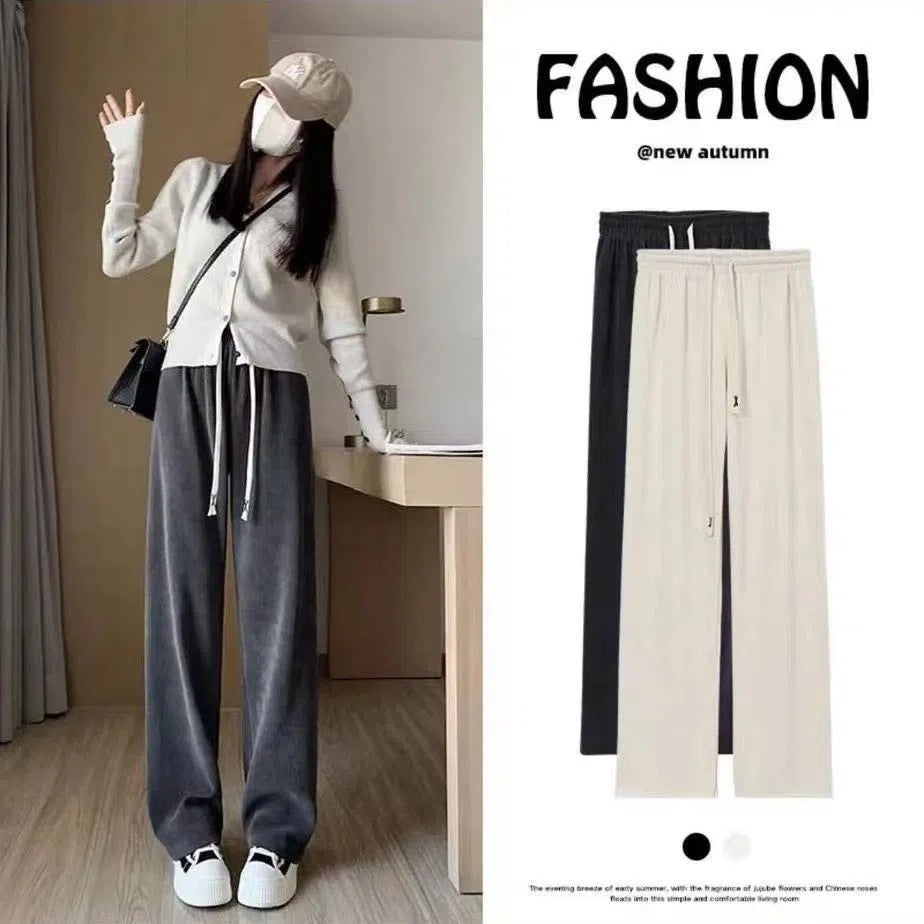 Versatile corduroy wide-leg pants with a high waist