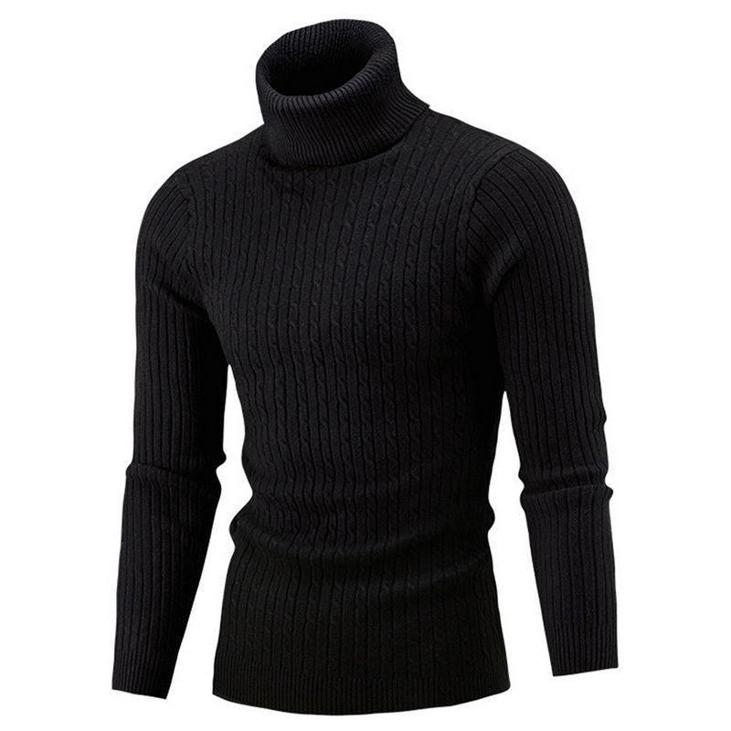 Men's knitted sweater with roll neck and cable pattern