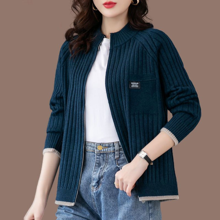 Women's zip-up cardigan, striped