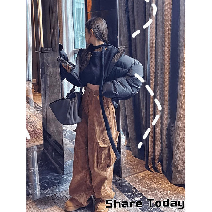 High-Waist Cord Pants in Caramel