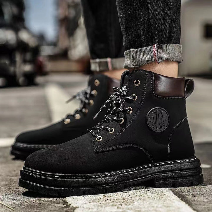 Fashionable men's ankle boots, platform sole, lined