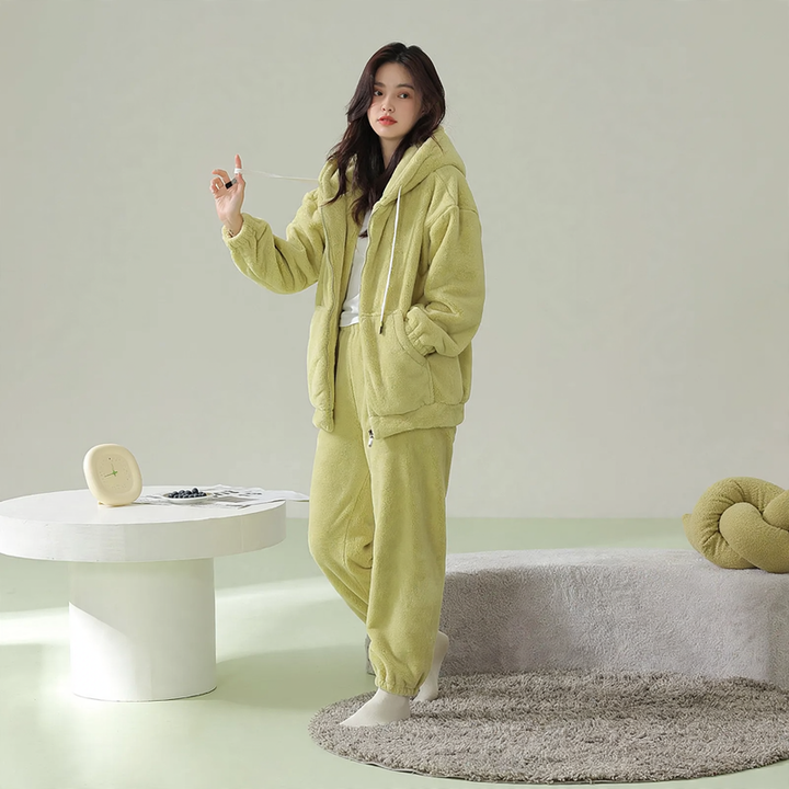 Padded hoodie pajamas with zipper, unisex