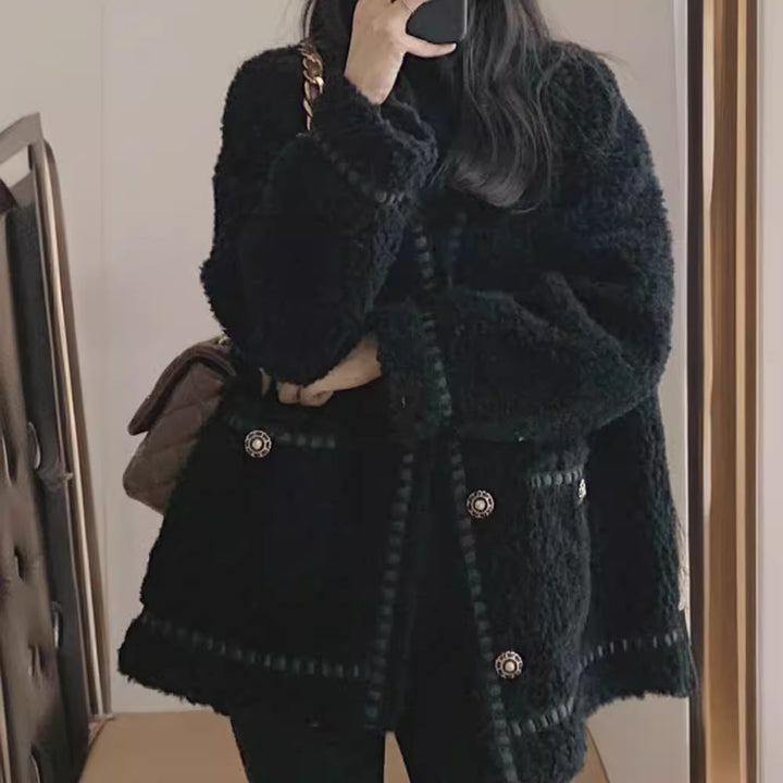 Sheepskin imitation coat, loose fit, padded