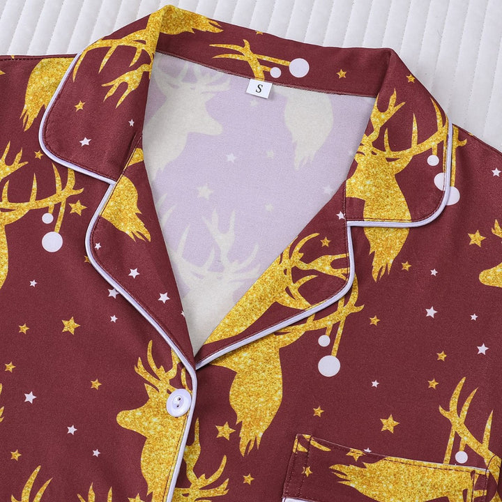 Ladies' loungewear, long-sleeved, with golden reindeer print