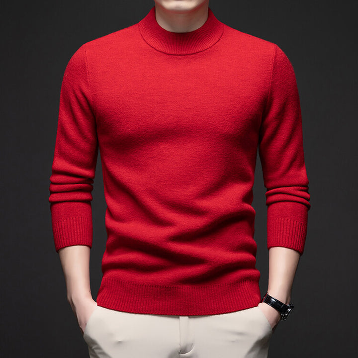 Men's wool pullover, stand-up collar, loose fit