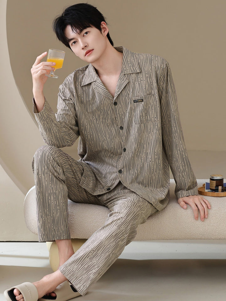 Men's Pajama Set, Cotton, Long Sleeve, Classic