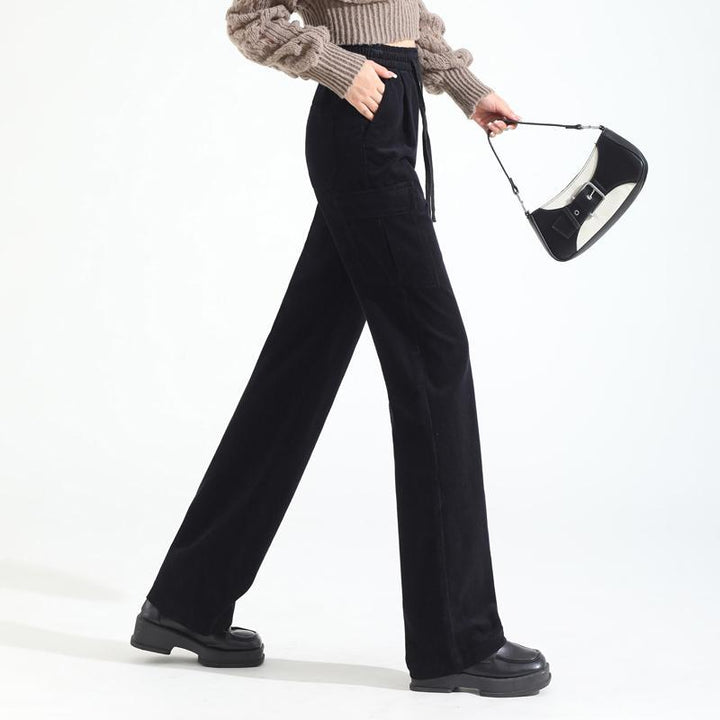 Women’s corduroy pants with a high waistband, straight-cut
