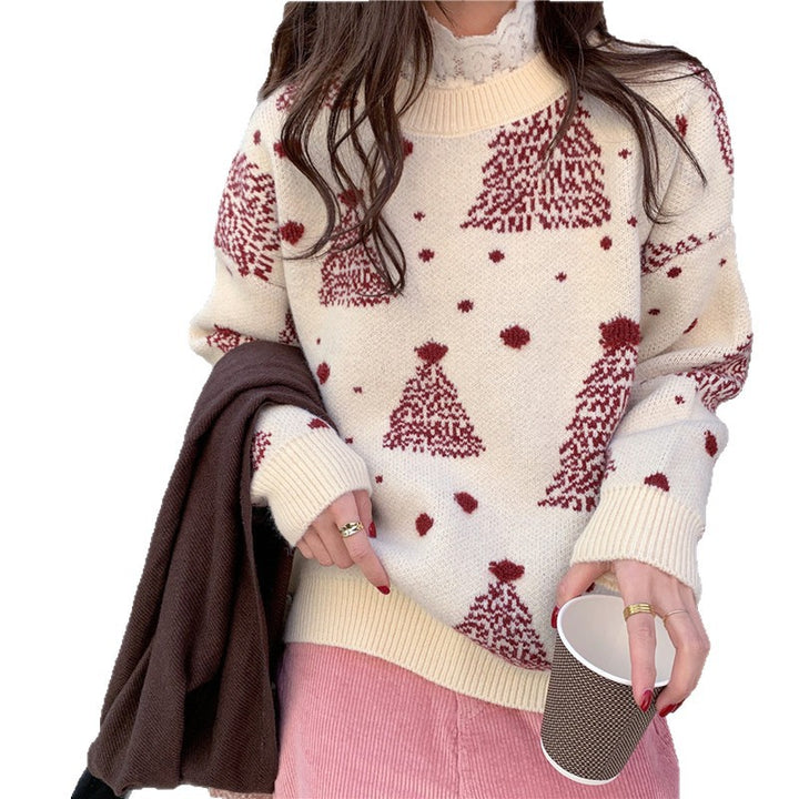 Christmas sweater with snowflake pattern, round neckline