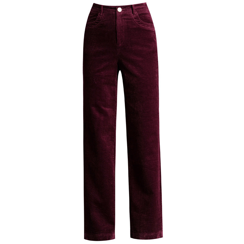 Straight-cut corduroy trousers with high waistband
