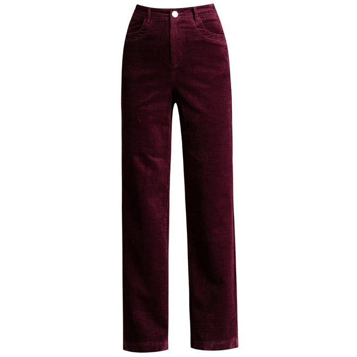 Straight-cut corduroy trousers with high waistband