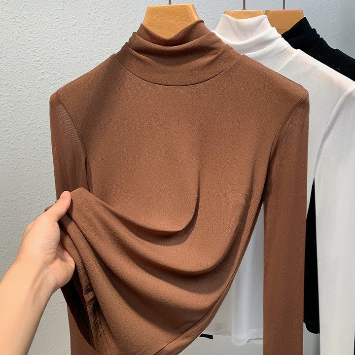 Women's turtleneck top, mesh fabric, lined