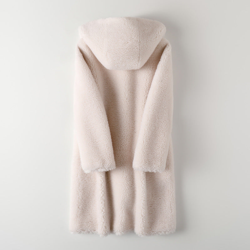 Women's Lambskin Coat, embossed, with hood