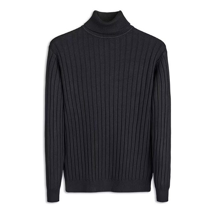 Men's knitted sweater with foldable stand-up collar