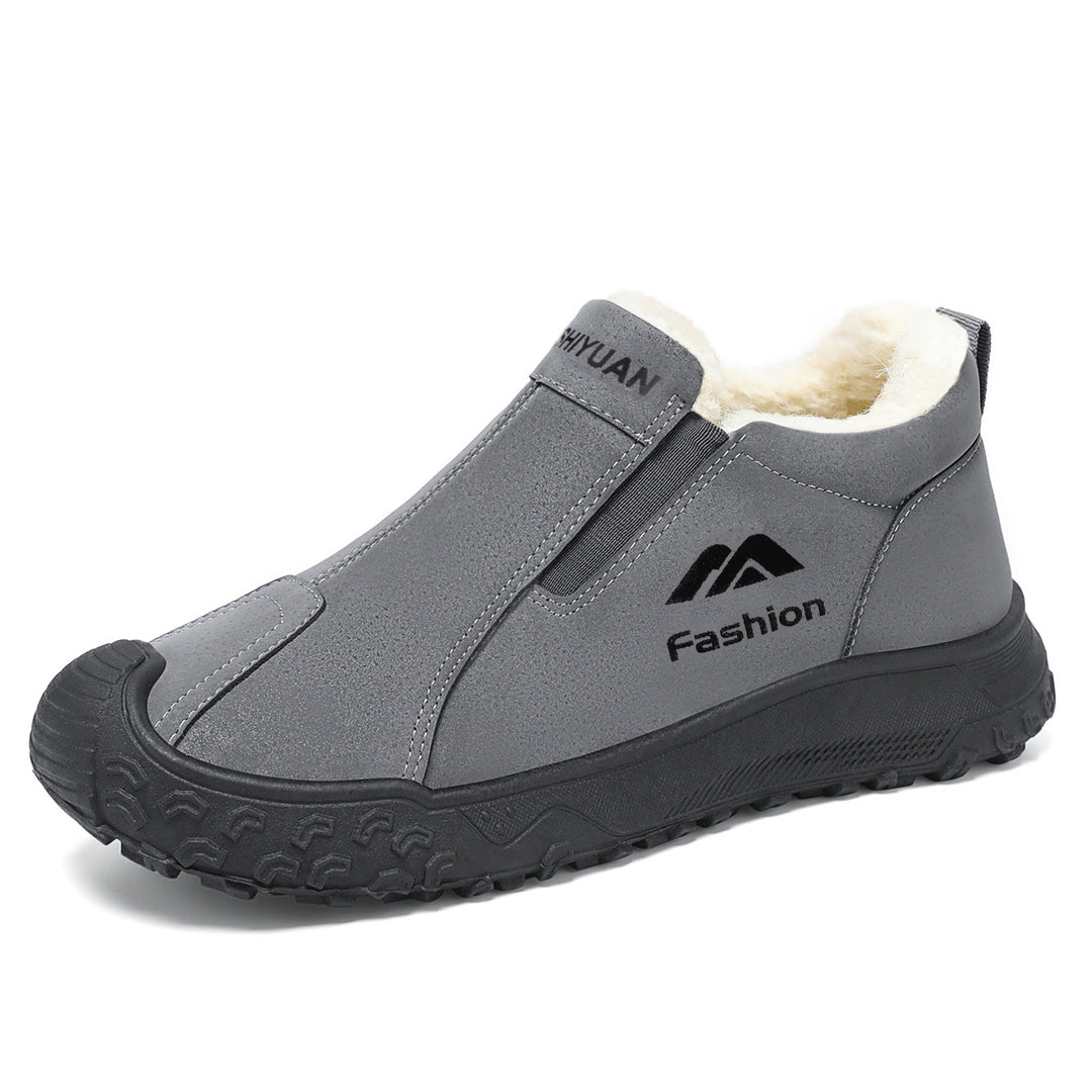 Padded men's winter boots made of suede imitation
