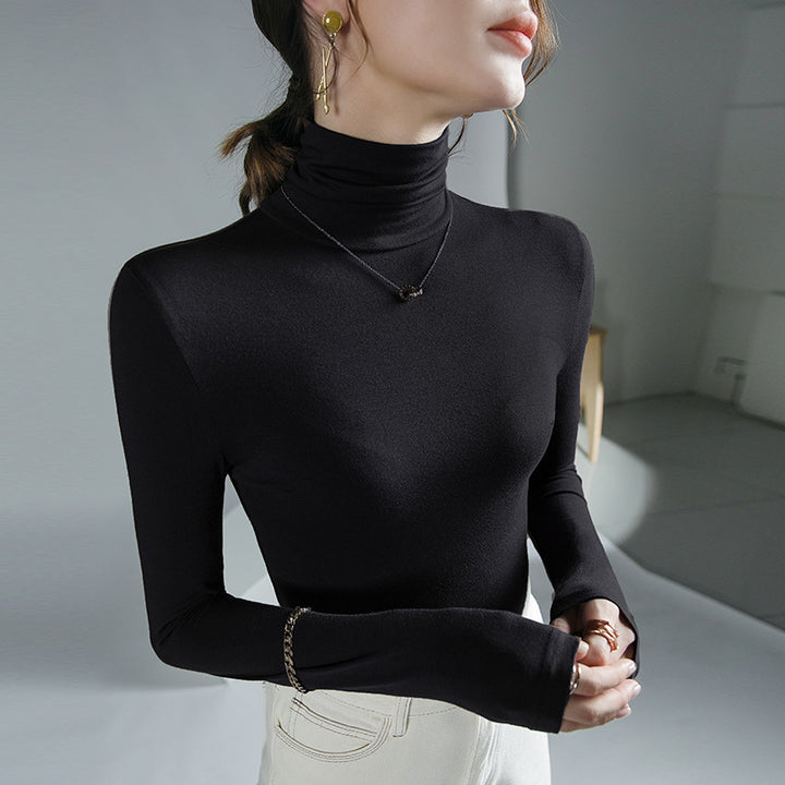 Elastic women's long-sleeve shirt with roll collar