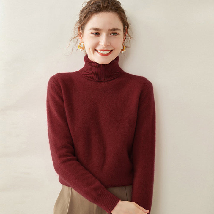 Women's turtleneck sweater made of wool, solid color