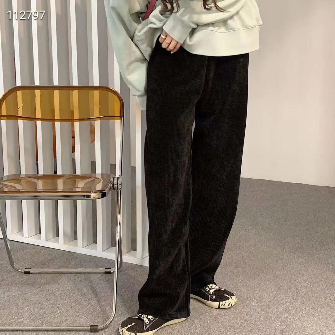 Flowing cord wide trousers with lining