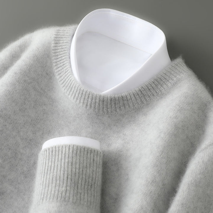 Men's Wool Sweater, Crew Neck, Solid Color, Business Casual