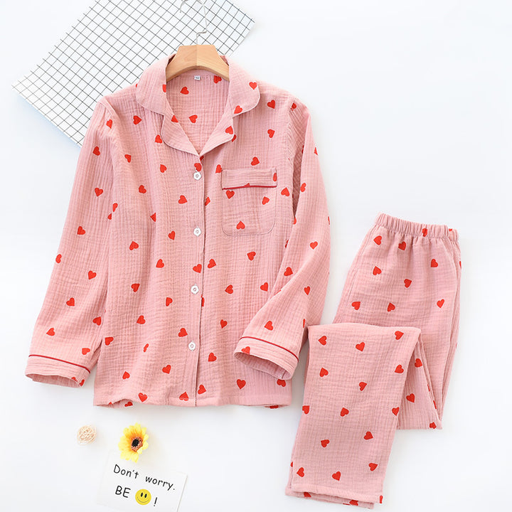 Women's cotton pajamas with heart pattern