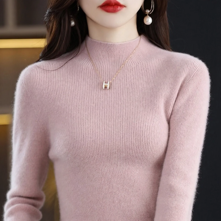 Women's cashmere sweater, high collar, slim fit