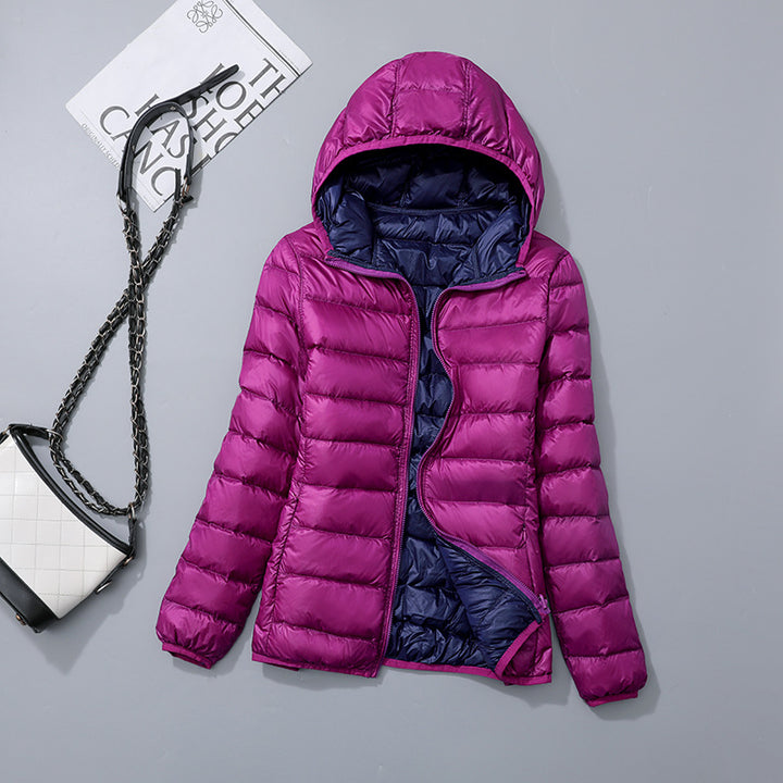 Reversible ladies' down jacket, lightweight and generously cut