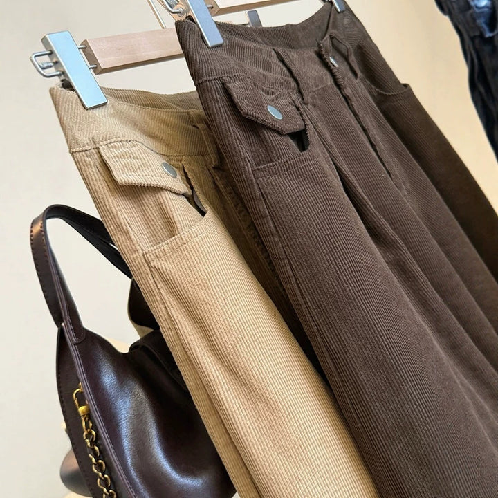 Women's corduroy pants, 7/8 length, wide leg
