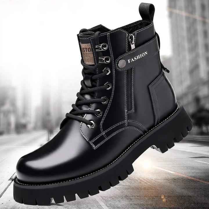Men's leather boots, lined, with platform