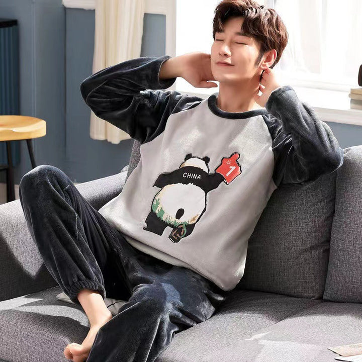 Flannel pajama set for men, long-sleeved