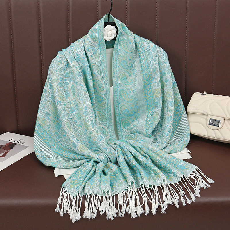 Jacquard scarf with fringes, 70x180 cm