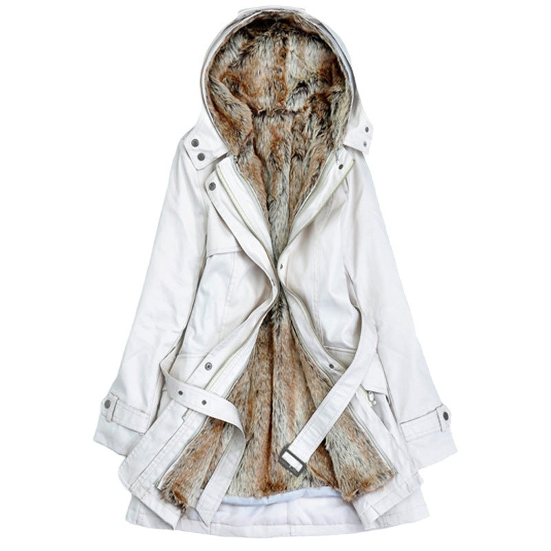 Padded parka with faux fur collar and hood