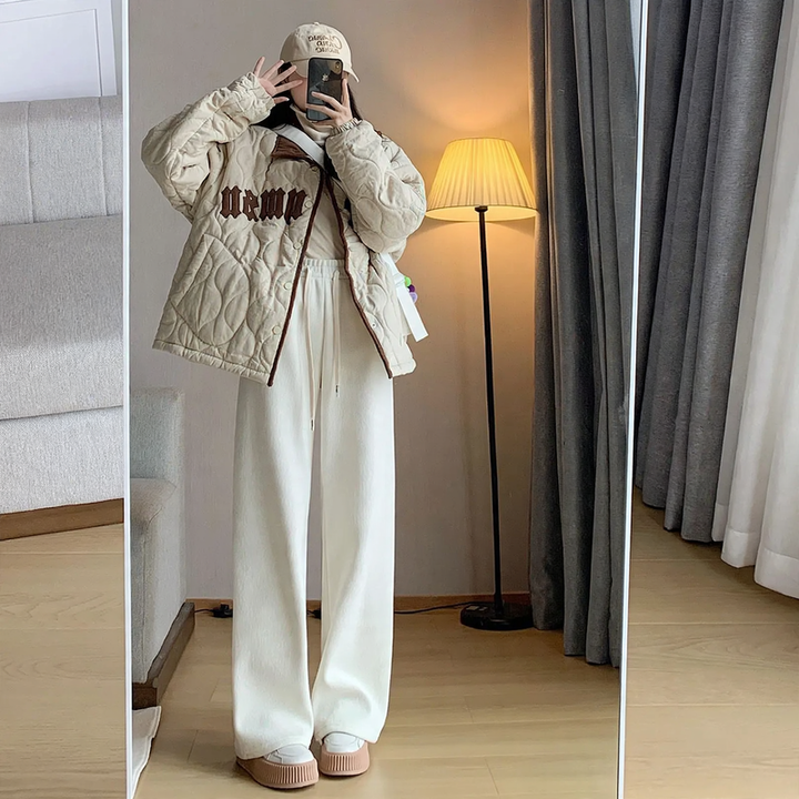 Chenille-Cord-Wide Trousers for Women, lined
