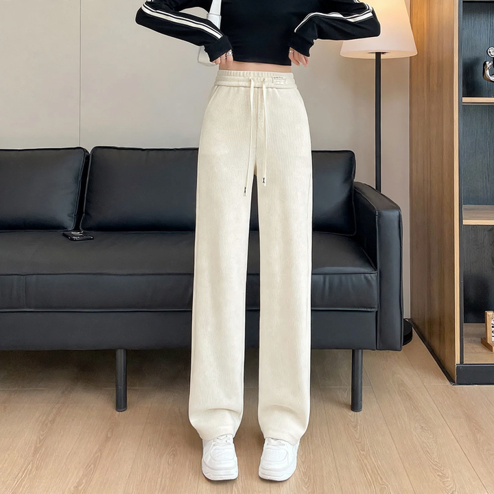 Women's corduroy pants with wide leg, straight cut