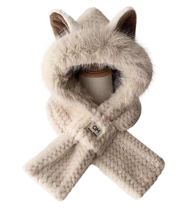 Plush hooded scarf, 2-piece set, lined
