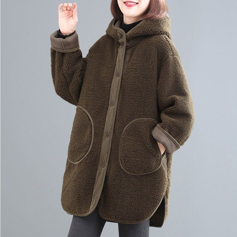 Loose Lambskin Imitation Coat, Mid-Length