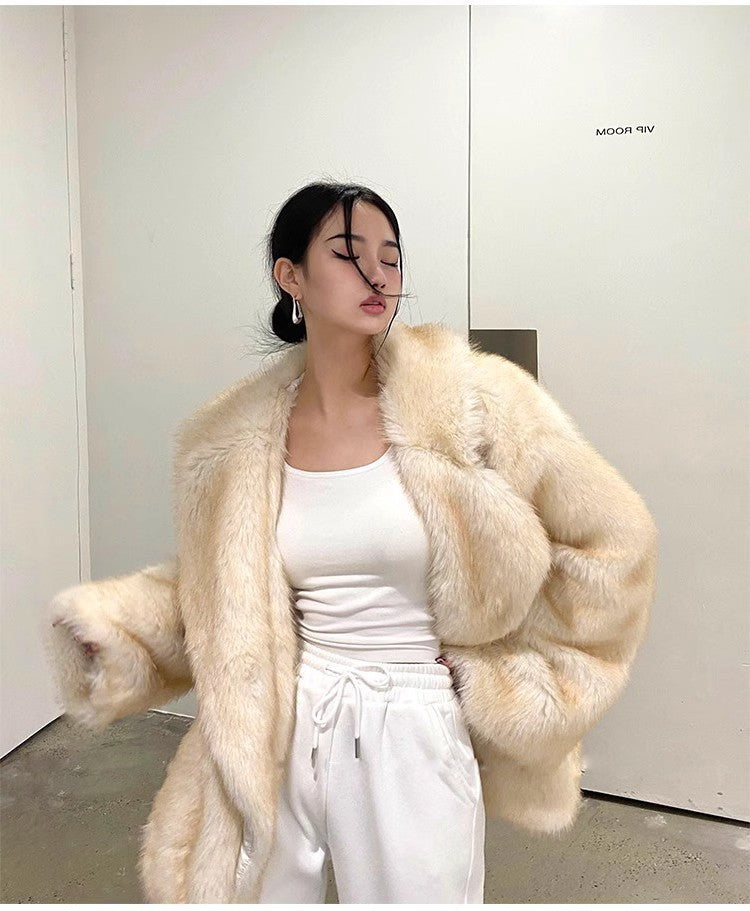 Women’s fur coat, medium length, artificial fur, winter