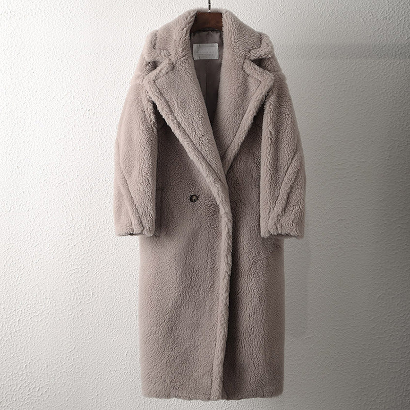 Long Teddy Coat with V-Neck