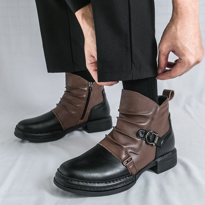 Men's cowboy-style ankle boots, synthetic leather, elegant