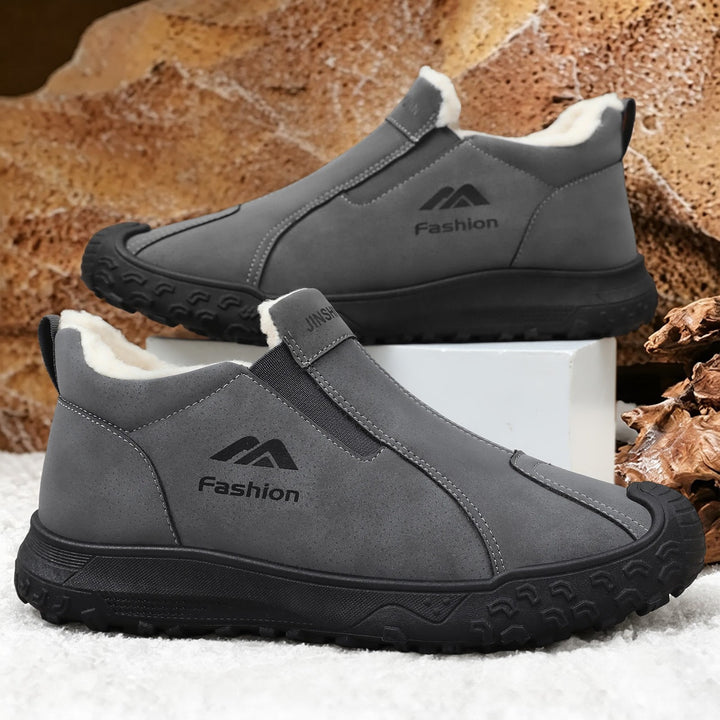 Padded men's winter boots made of suede imitation