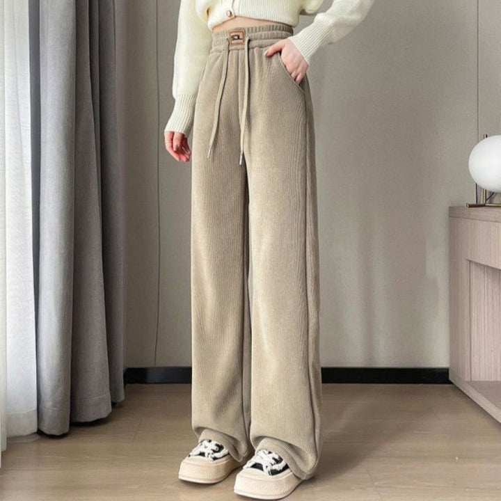 Fleece-lined corduroy wide trousers for women, extra warm