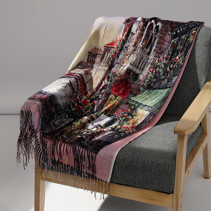 Women's scarf with art cashmere feel and art print, 70x180 cm