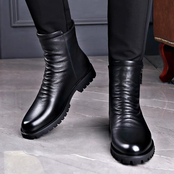 Men's leather boots, British style, with zipper
