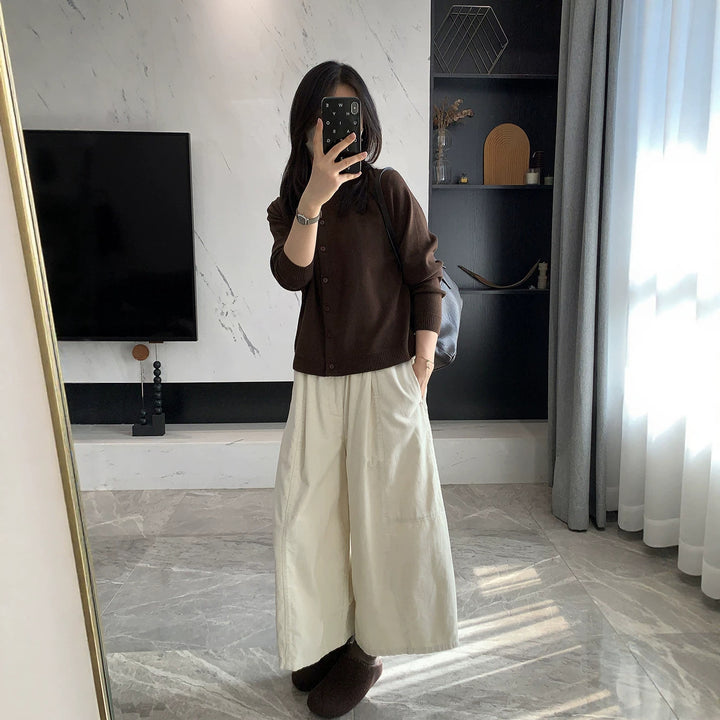 Ladies' cord trousers, wide cut, 7/8 length