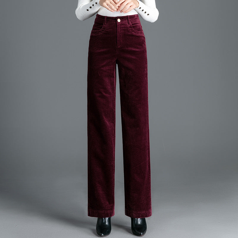 Straight-cut corduroy trousers with high waistband