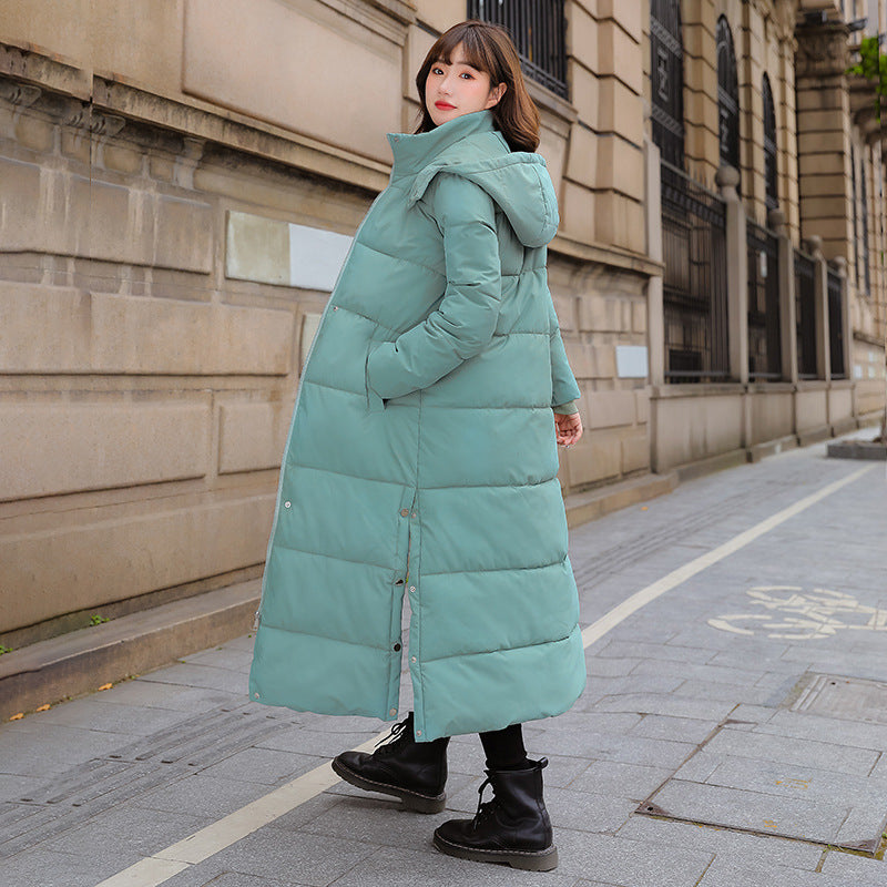 Long women's quilted coat, knee-length, padded