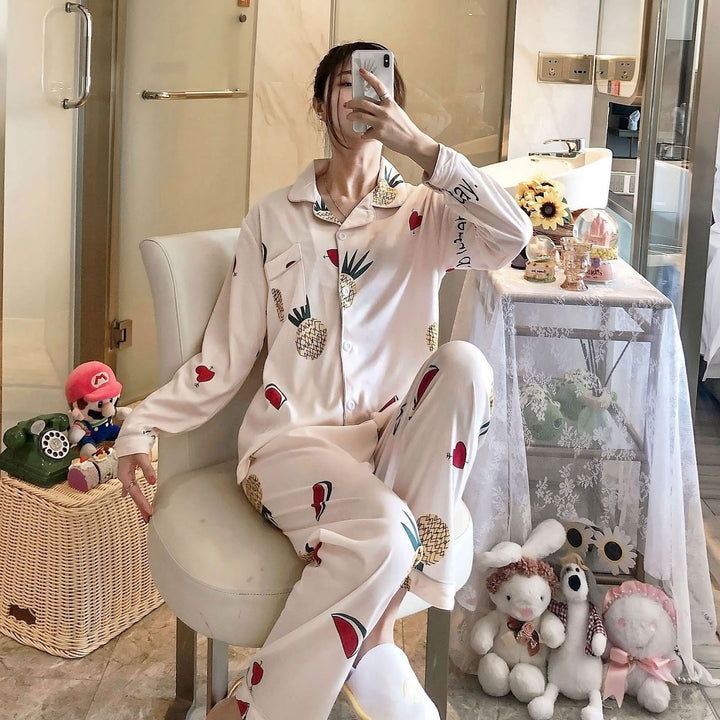 Women’s Pajama Set, Long Sleeve, Heart Pattern, Leisure Style