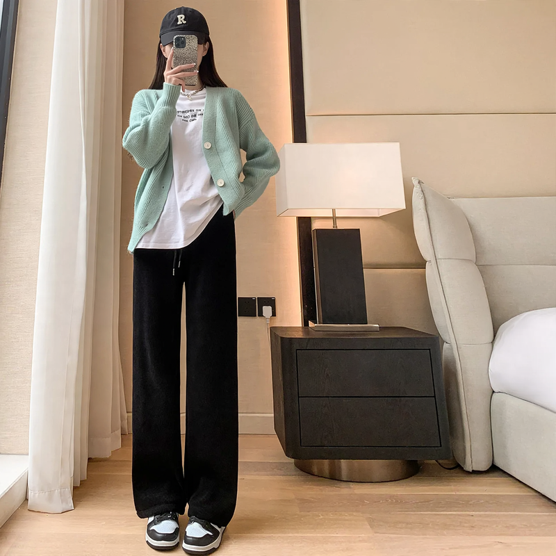 Chenille-Cord-Wide-Pants with High Waist