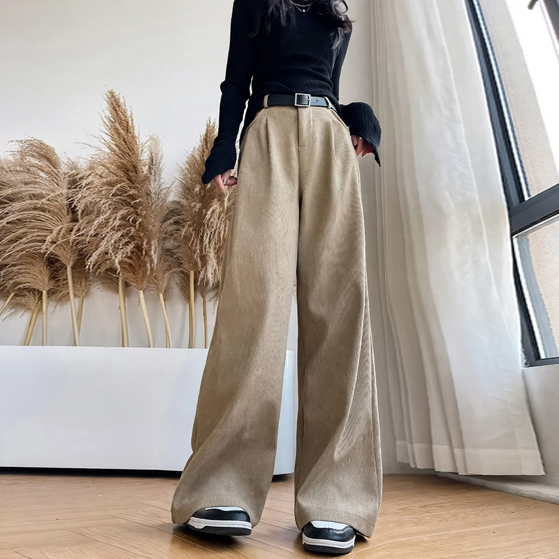 Women's corduroy trousers with wide legs and straight cut