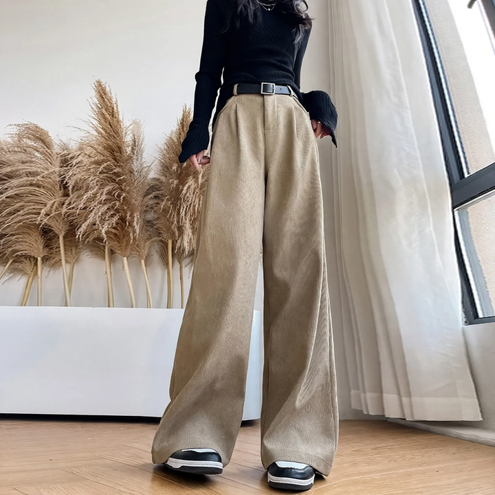 Women's corduroy trousers with wide legs and straight cut