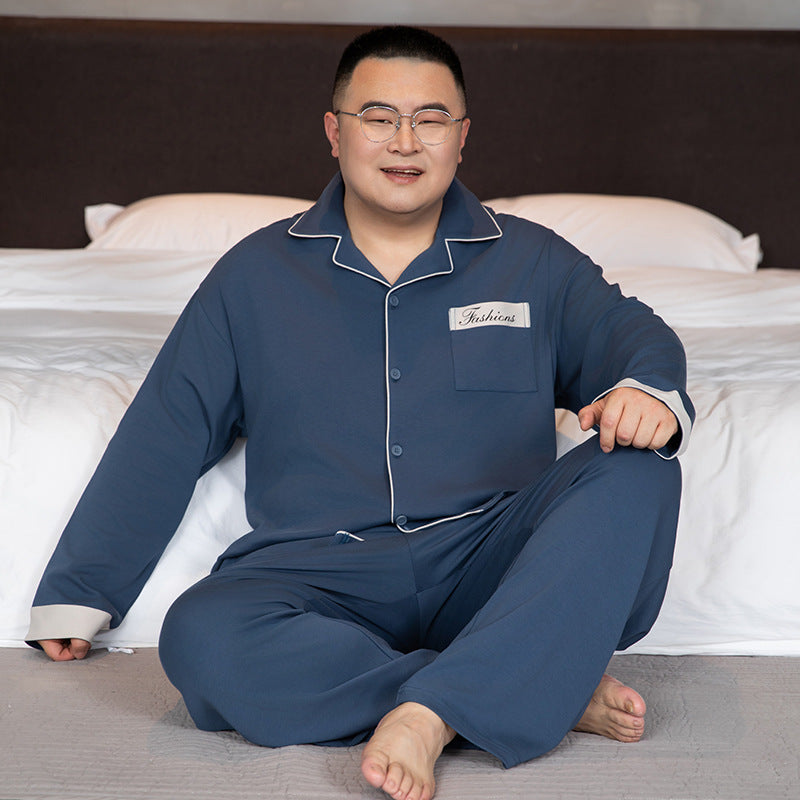 Men's Pajama Set, Cotton, with Lapels, Plus Sizes