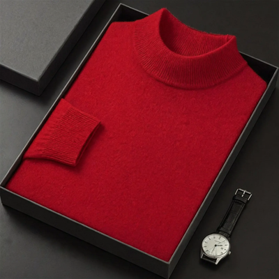 Men's wool pullover with roll collar, soft and warm